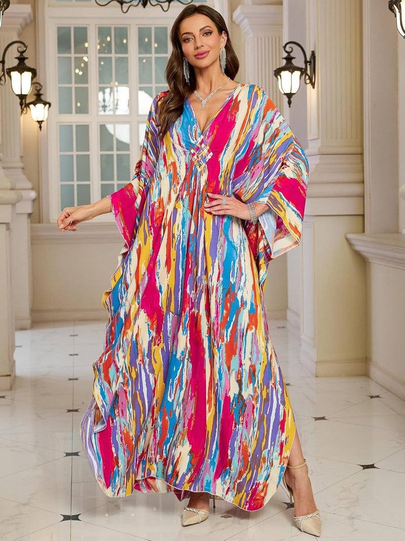 KEYLORTING Women’s Kaftan Beach Cover Up Dress Plus Size Summer Swimsuit Loungewear Maxi Dress - Image 3